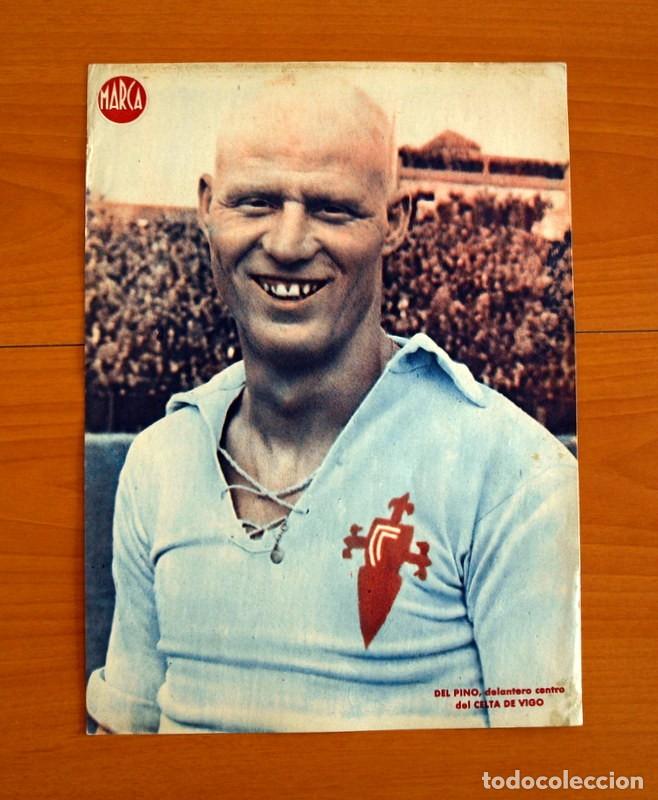 Sammelleidenschaft Sport: Celta de Vigo - Del Pino delantero - L&aacute;mina de Marca a&ntilde;os 40 - Tama&ntilde;o 23,5x32 cm.