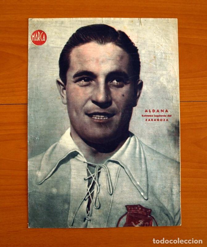 Coleccionismo deportivo: Zaragoza - Aldana Extremo Izquierdo - L&aacute;mina de Marca a&ntilde;os 40 - Tama&ntilde;o 23,5x32 cm.