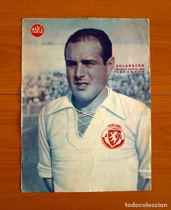 Coleccionismo deportivo: Zaragoza - Soladrero Medio Centro - L&aacute;mina de Marca a&ntilde;os 40 - Tama&ntilde;o 23,5x32 cm.