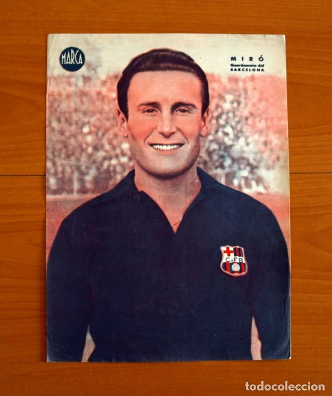Coleccionismo deportivo: Barcelona - Mir&oacute; Guardameta - L&aacute;mina de Marca a&ntilde;os 40 - Tama&ntilde;o 23,5x32 cm.