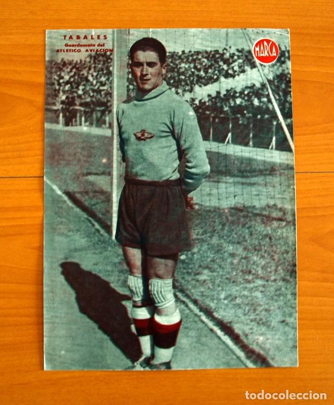 Coleccionismo deportivo: Atl&eacute;tico Madrid - Aviaci&oacute;n - Tabales Guardameta - L&aacute;mina de Marca a&ntilde;os 40 - Tama&ntilde;o 23,5x32 cm.