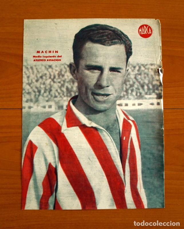 Coleccionismo deportivo: Atl&eacute;tico Madrid - Aviaci&oacute;n - Machin Medio Izquierda - L&aacute;mina de Marca a&ntilde;os 40 - Tama&ntilde;o 23,5x32 cm.