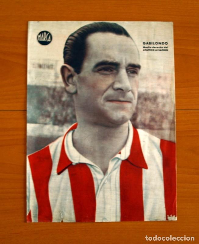 Coleccionismo deportivo: Atl&eacute;tico Madrid - Aviaci&oacute;n - Gabilondo Medio derecho - L&aacute;mina de Marca a&ntilde;os 40 - Tama&ntilde;o 23,5x32 cm.