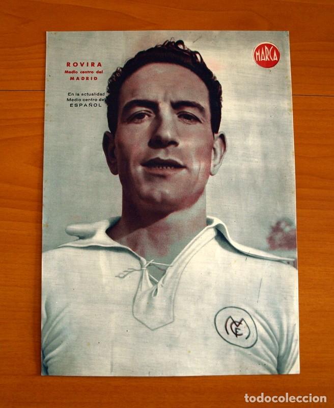 Collectionnisme sportif: Real Madrid-Espa&ntilde;ol - Rovira Medio Centro - L&aacute;mina de Marca a&ntilde;os 40 - Tama&ntilde;o 23,5x32 cm.