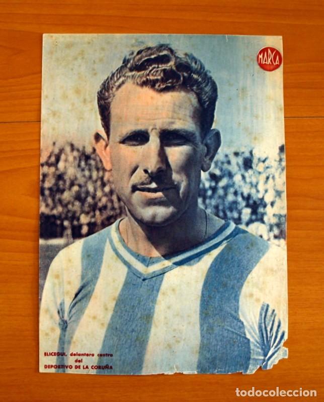 Collectionnisme sportif: Deportivo De La Coru&ntilde;a - Elicegui Delantero Centro - L&aacute;mina de Marca a&ntilde;os 40 - Tama&ntilde;o 23,5x32 cm.