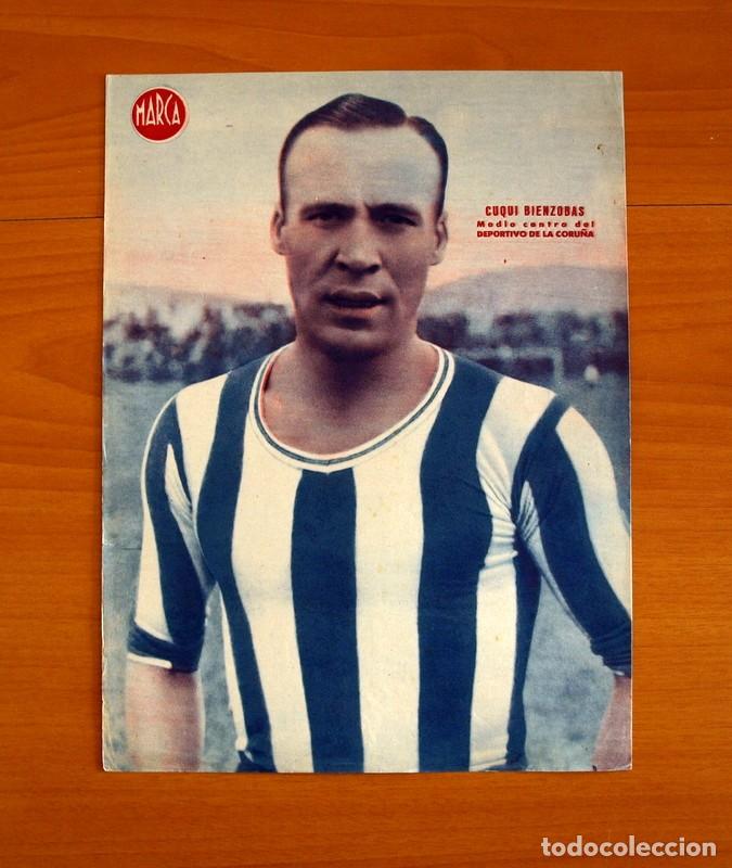 Collectionnisme sportif: Deportivo De La Coru&ntilde;a - Cuqui Bienzobas Medio Centro - L&aacute;mina de Marca a&ntilde;os 40 - Tama&ntilde;o 23,5x32 cm.