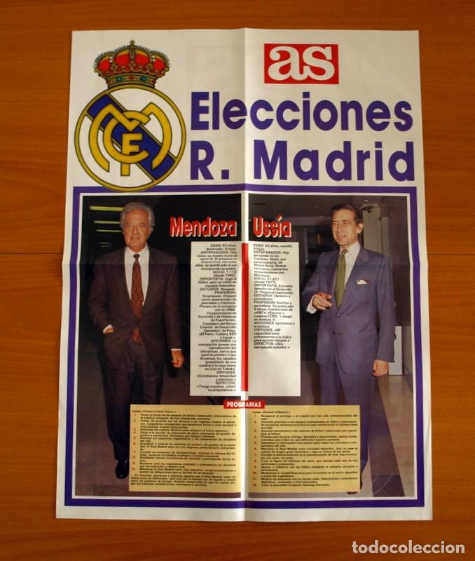 Collectionnisme sportif: P&oacute;ster - Elecciones del Real Madrid - Mendoza y Uss&iacute;a A&ntilde;o 1991 - Diario AS - Tama&ntilde;o 40x56 cm.