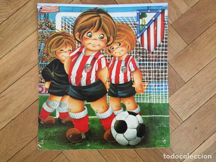 Collectionnisme sportif: ANTIGUO CARTEL POSTER CALENDARIO DIBUJO DE NI&Ntilde;OS NI&Ntilde;AS CAMISETA ATLETICO MADRID