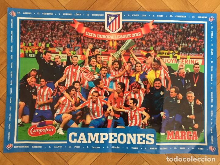Collectionnisme sportif: CARTEL POSTER PLANTILLA CAMPEONES UEFA EUROPA LEAGUE ATLETICO MADRID 2012 ATHLETIC BILBAO MARCA