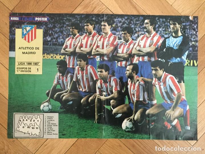 Collectionnisme sportif: CARTEL POSTER PLANTILLA ONCE ALINEACION ATLETICO MADRID TEMPORADA 1986 1987 MARCA