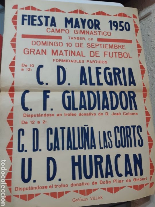 Coleccionismo deportivo: Cartel de F&uacute;tbol, Fiesta Mayor A&ntilde;o 1950