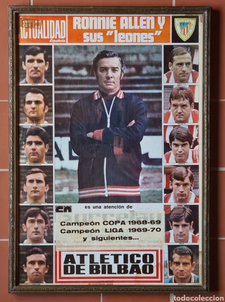 Collectionnisme sportif: Cartel Ronnie Allen Leones Athletic Bilbao Firmas Iribar Clemente... Campe&oacute;n Copa 1969 F&uacute;tbol Vasco