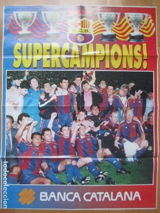 Sammelleidenschaft Sport: CARTEL FUTBOL BARCELONA F.C.B SUPERCAMPEONES SPORT BANCA CATALANA
