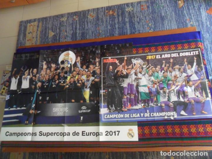Collezionismo sportivo: P&Oacute;STER CARTEL REAL MADRID CAMPE&Oacute;N SUPERCOPA DE EUROPA, LIGA, CHAMPIONS LEAGUE 2017 MARCA HALA MADRID