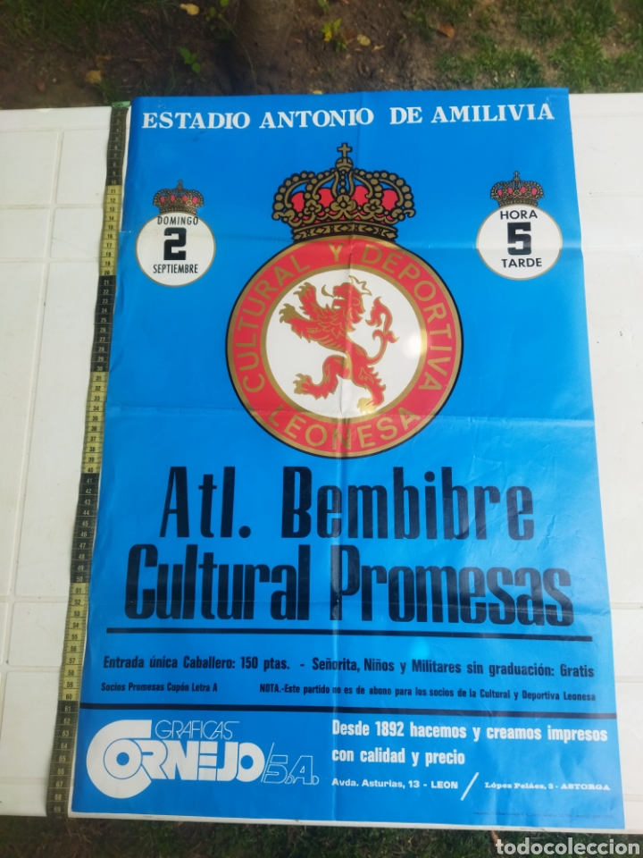 Sammelleidenschaft Sport: Atl&eacute;tico Bembibre - cultural promesas , cartel antigua partido de f&uacute;tbol ,1978, ver descripci&oacute;n
