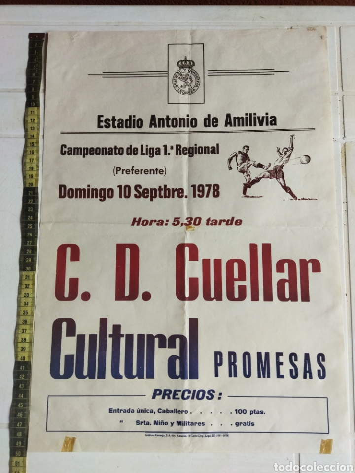 Collezionismo sportivo: C.D. CUELLAR & CULTURAL PROMESAS , cartel antiguo partido de futbol