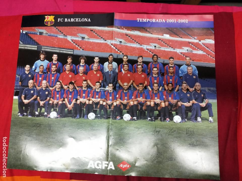 Sammelleidenschaft Sport: POSTER BAR&Ccedil;A. PLANTILLA F.C. BARCELONA, TEMPORADA 2001-2002.. MEDIDAS: 53 X 42 CMS. AGFA