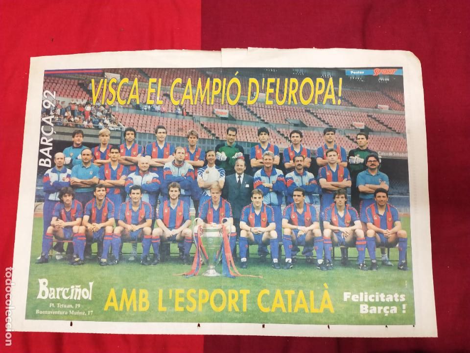 Sammelleidenschaft Sport: POSTER BAR&Ccedil;A. VISCA EL CAMPI&Oacute; D'EUROPA 1992. MEDIDAS: 46 X 32 CMS. DIARIO SPORT. F.C. BARCELONA