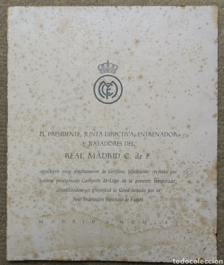 Sammelleidenschaft Sport: Tarjeta Real Madrid Club de F&uacute;tbol A&ntilde;o 1951 Conmemorativa T&iacute;tulo Campo en de Liga
