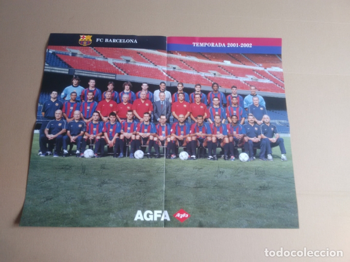 Collectionnisme sportif: P&Oacute;STER GRANDE BAR&Ccedil;A BARCELONA 2001-2002 LIGA 01-02 AUT&Oacute;GRAFOS IMPRESOS PUBLICIDAD AGFA, 53 X 42 CM