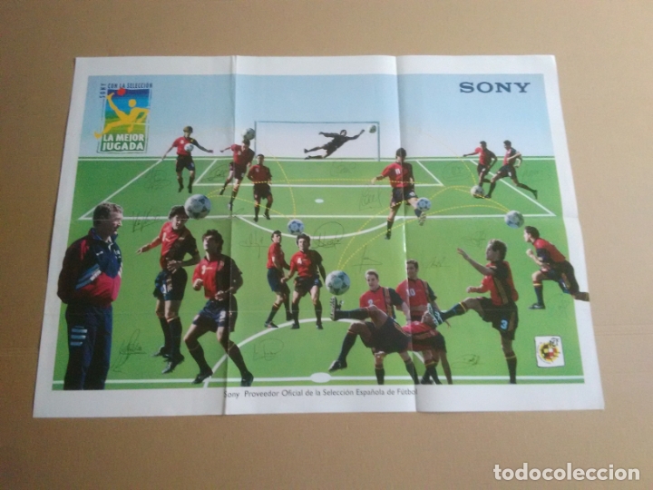 Collectionnisme sportif: P&Oacute;STER GRANDE ESPA&Ntilde;A SELECCI&Oacute;N ESPA&Ntilde;OLA FUTBOL PUBLICIDAD SONY AUTOGRAFOS IMPRESOS MIDE 57 X 40,5 CM