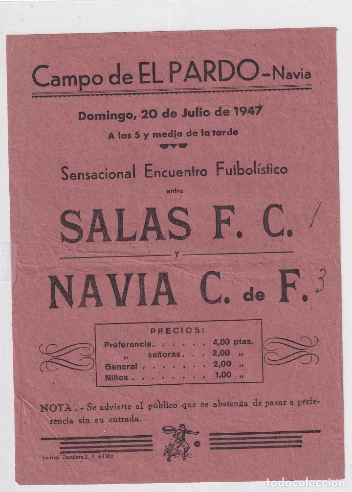 Coleccionismo deportivo: Cartelito Campo del El Pardo Navia. Salas futbol Club Navia. 1947