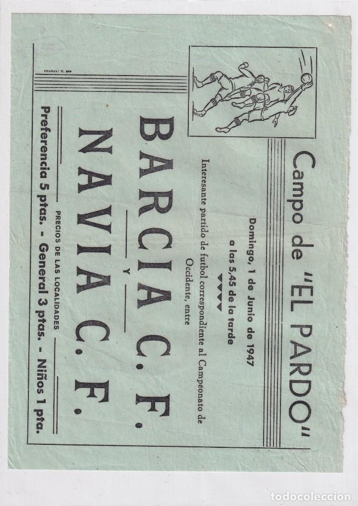 Coleccionismo deportivo: Cartelito Campo del El Pardo Barcia Club futbol Navia 1947