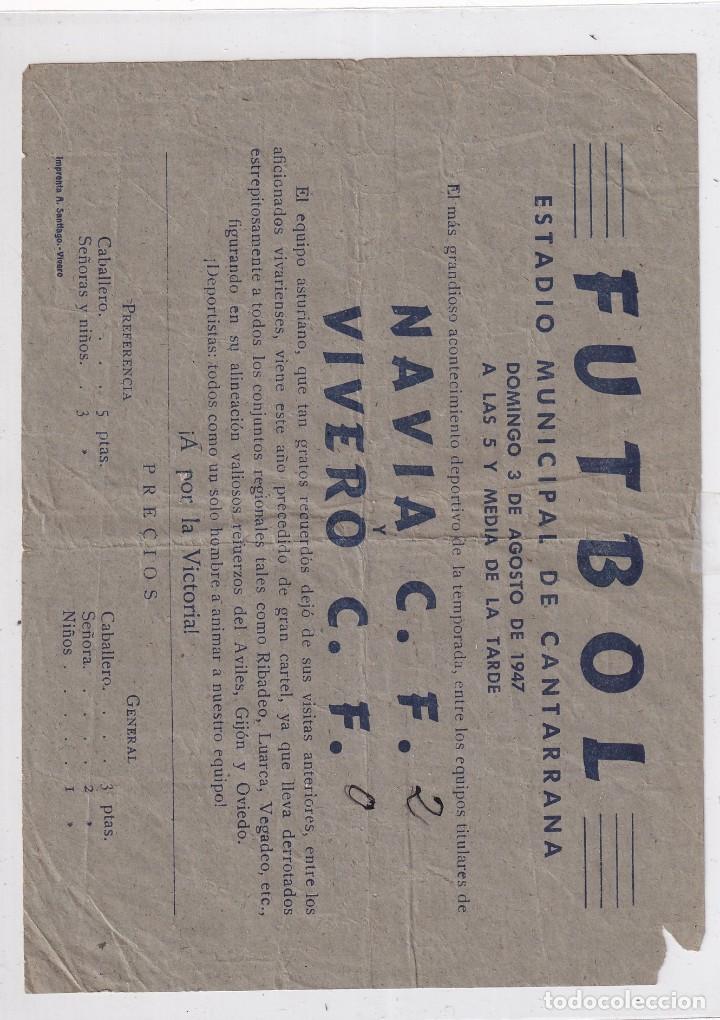 Coleccionismo deportivo: Cartelito futbol estadio municipal del Vivero Cantarrana 1947 Navia Vivero Precios.