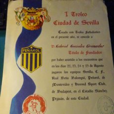 Coleccionismo deportivo: POSTER CARTEL I TROFEO CIUDAD DE SEVILLA 1972 BETIS PEÑAROL SEVILLA FC HONVED BUDAPEST. 32X23CM. Lote 363312270