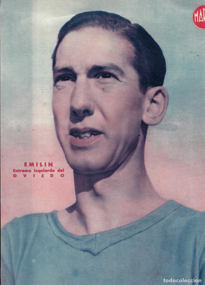 Sammelleidenschaft Sport: MARCA F&Uacute;TBOL.- L&Aacute;MINA POSTER. OVIEDO. EMILIN. EXTREMO IZQUIERDA- A&Ntilde;OS 40 (31,5 X 23CM)