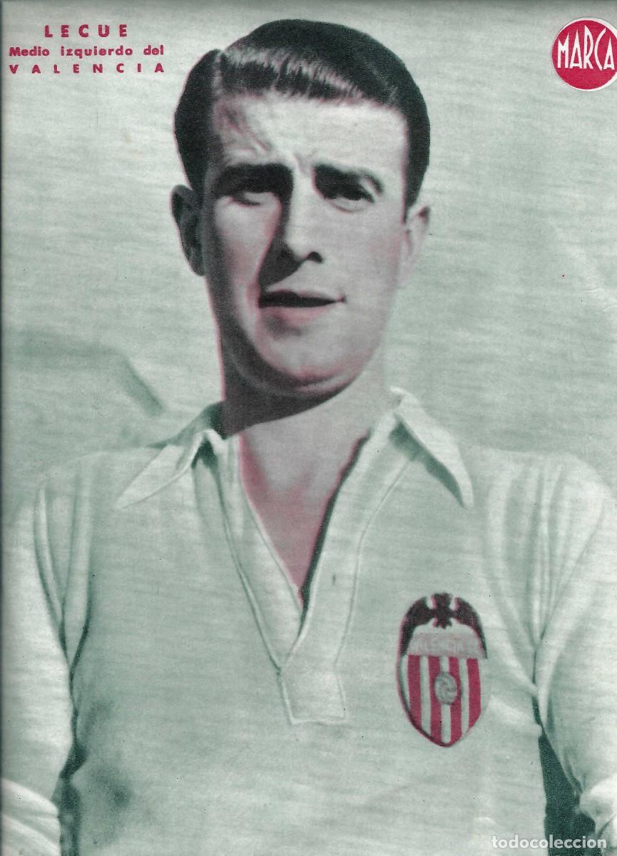 Sammelleidenschaft Sport: MARCA F&Uacute;TBOL.- L&Aacute;MINA POSTER. VALENCIA. LECUE. MEDIO IZQUIERDO- A&Ntilde;OS 40 (31,5 X 23CM)