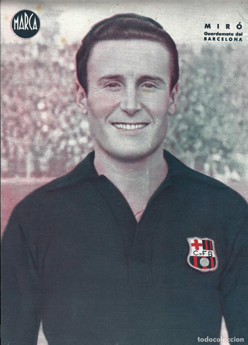 Sammelleidenschaft Sport: MARCA F&Uacute;TBOL.- L&Aacute;MINA POSTER. FC. BARCELONA. MIR&Oacute;. GUARDAMETA- A&Ntilde;OS 40 (31,5 X 23CM)
