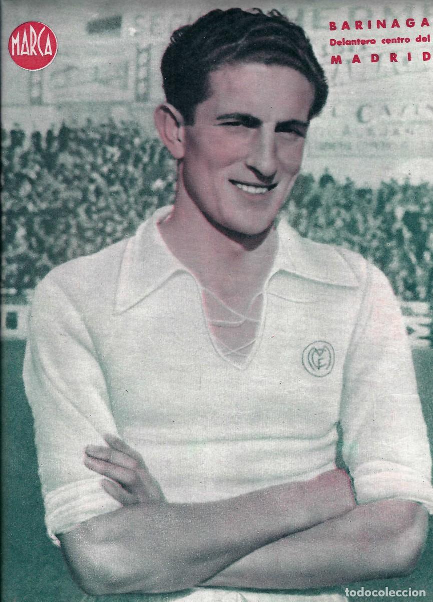 Sammelleidenschaft Sport: MARCA F&Uacute;TBOL.- L&Aacute;MINA POSTER. MADRID. BARINAGA. DELANTERO CENTRO- A&Ntilde;OS 40 (32 X 23,5CM)