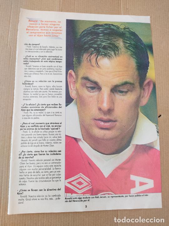 Coleccionismo deportivo: RONALD DE BOER AJAX AMSTERDAM TIPO POSTER 1 PAG REVISTA DON BALON A&Ntilde;OS 90 ENTREVISTA FRANK