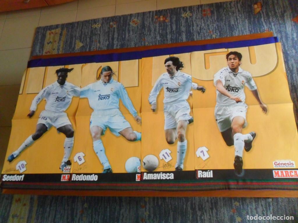 Coleccionismo deportivo: CARTEL P&Oacute;STER RA&Uacute;L SEEDORF AMAVISCA FERNANDO REDONDO. REAL MADRID CAMPE&Oacute;N DE LIGA 1996 1997. MARCA.