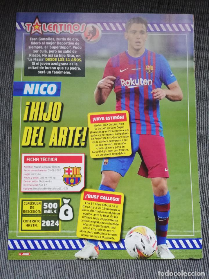 Coleccionismo deportivo: HOJA TIPO POSTER TALENTINOS NICO FC BARCELONA REVISTA JUGON 2021 2022 21 22 TAMA&Ntilde;O FOLIO
