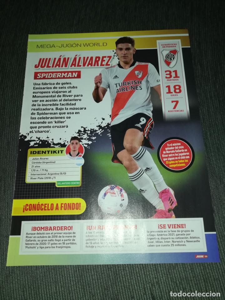 Collezionismo sportivo: HOJA TIPO POSTER JULIAN ALVAREZ RIVER PLATE REVISTA JUGON 2021 2022 21 22 TAMA&Ntilde;O FOLIO