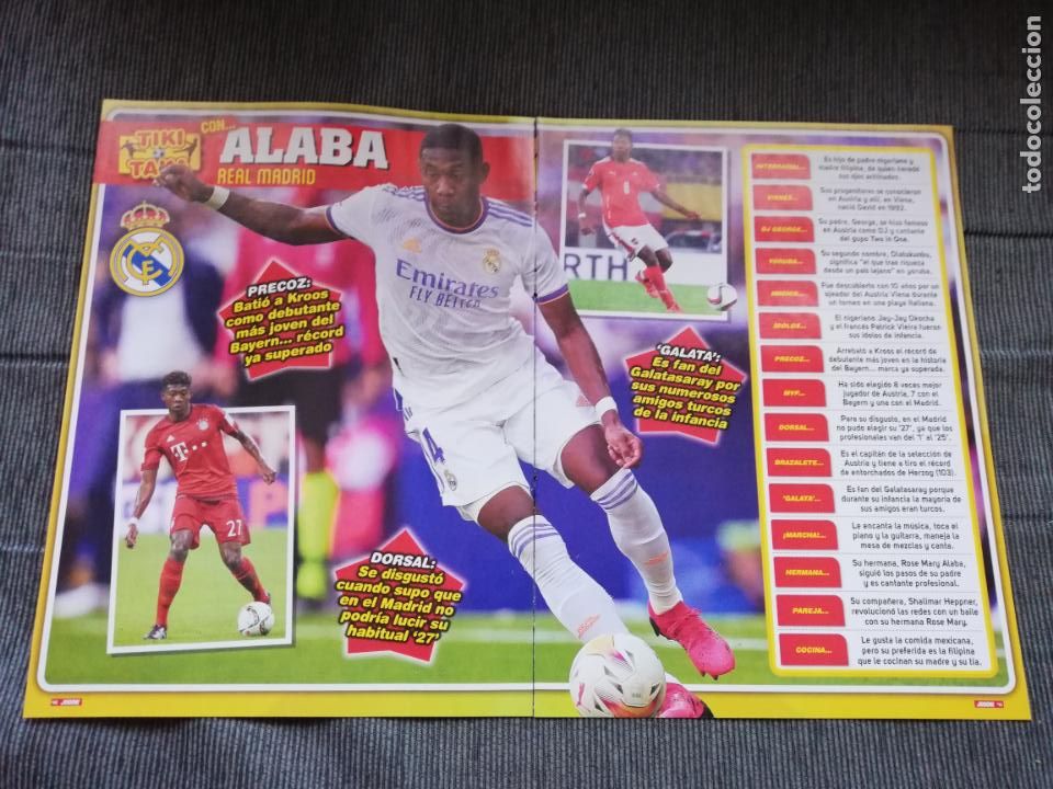 Collezionismo sportivo: HOJAS TIPO POSTER ALABA REAL MADRID RECORTES REVISTA JUGON 2021 2022 21 22 TAMA&Ntilde;O FOLIO