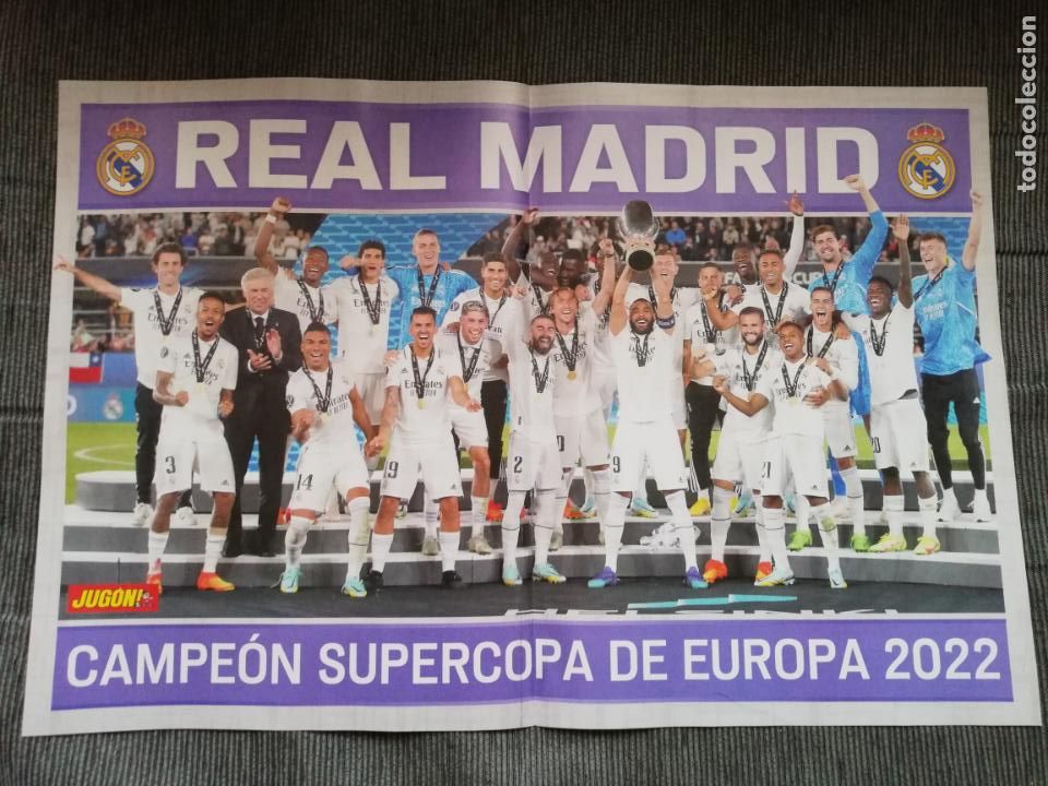 Sammelleidenschaft Sport: DOBLE POSTER REAL MADRID CAMPEON LEWANDOWSKI BARCELONA REVISTA JUGON 2022 2023 22 23 TAMA&Ntilde;O FOLIO X2