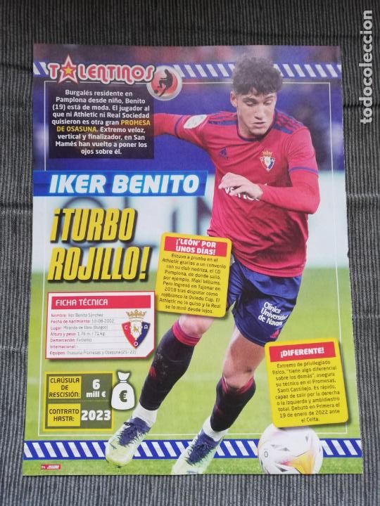 Sammelleidenschaft Sport: HOJA TIPO POSTER IKER BENITO OSASUNA REVISTA JUGON 2021 2022 21 22 TAMA&Ntilde;O FOLIO