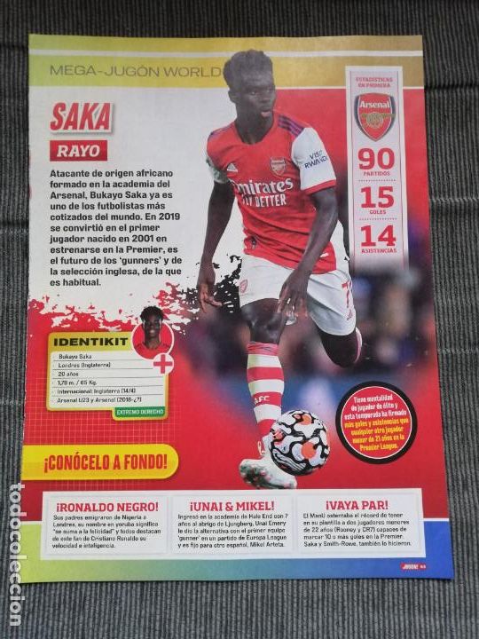 Sammelleidenschaft Sport: HOJA TIPO POSTER SAKA ARSENAL REVISTA JUGON 2021 2022 21 22 TAMA&Ntilde;O FOLIO