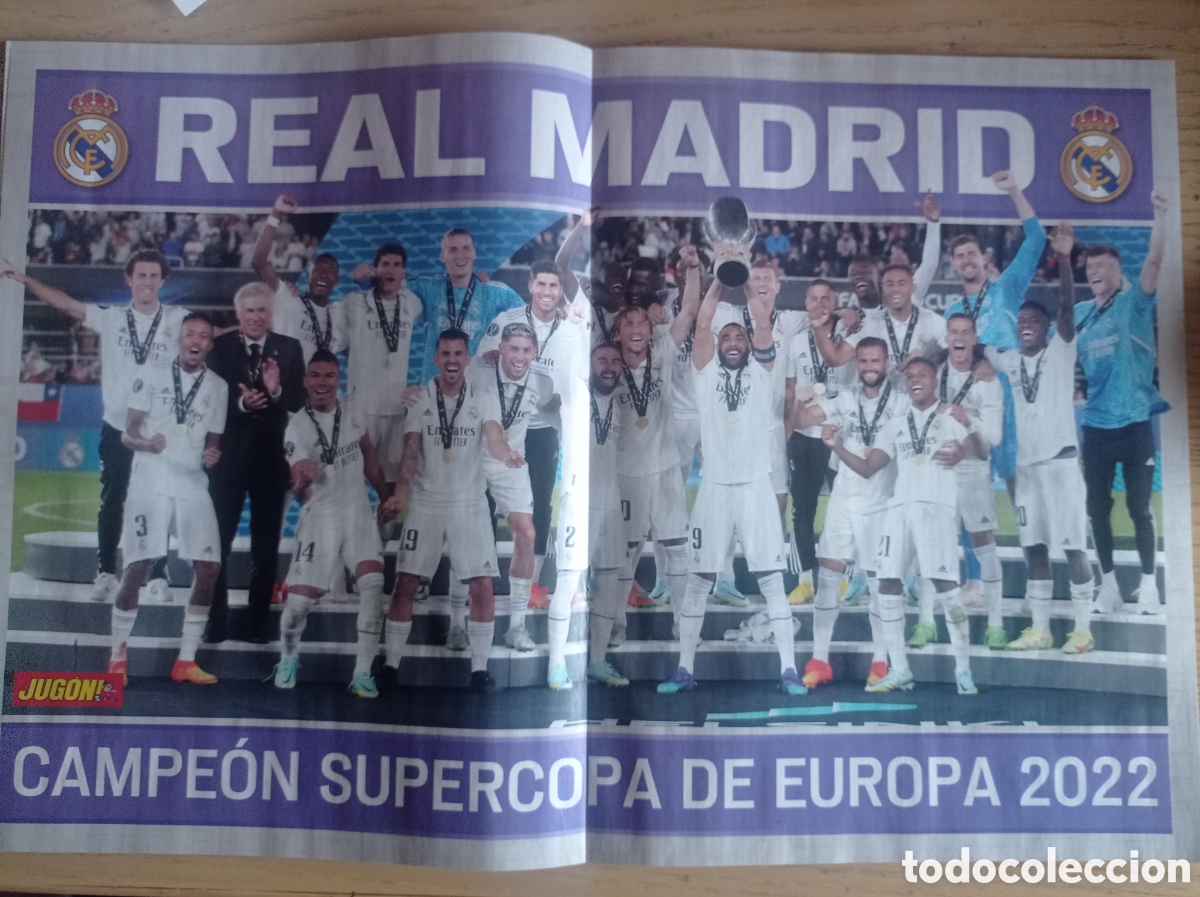 Collectionnisme sportif: P&Oacute;STER REAL MADRID CAMPE&Oacute;N SUPERCOPA EUROPA - LEWANDOSKY FC BARCELONA REVISTA JUG&Oacute;N 2022 2023