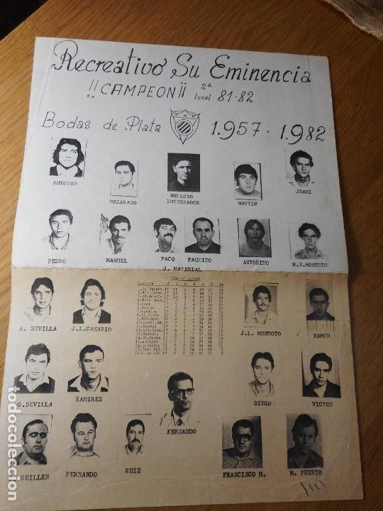 Collectionnisme sportif: ANTIGUO CARTEL FUTBOL RECREATIVO SU EMINENCIA SEVILLA BODAS PLATA 1957-1982