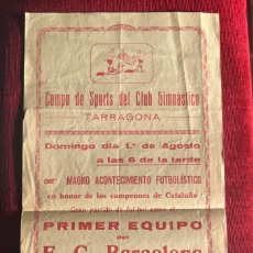 Coleccionismo deportivo: CARTEL DE FUTBOL 1920’S GIMNASTIC DE TARRAGONA FC.BARCELONA. ARTIFUTBOL. Lote 401419639
