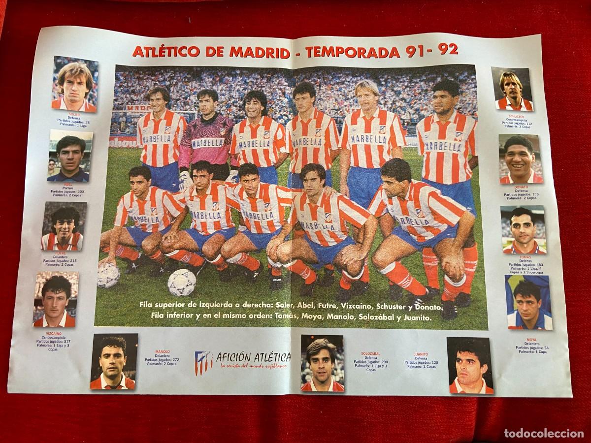 Collectionnisme sportif: DOBLE POSTER ATLETICO MADRID ONCE ALINEACION TEMPORADA 1991 1992 Y NUEVOS FICHAJES