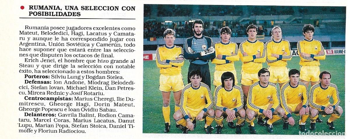 Collectionnisme sportif: Recorte doble de las selecciones de RUMAN&Iacute;A y CAMER&Uacute;N. 1990 (Anverso y reverso)