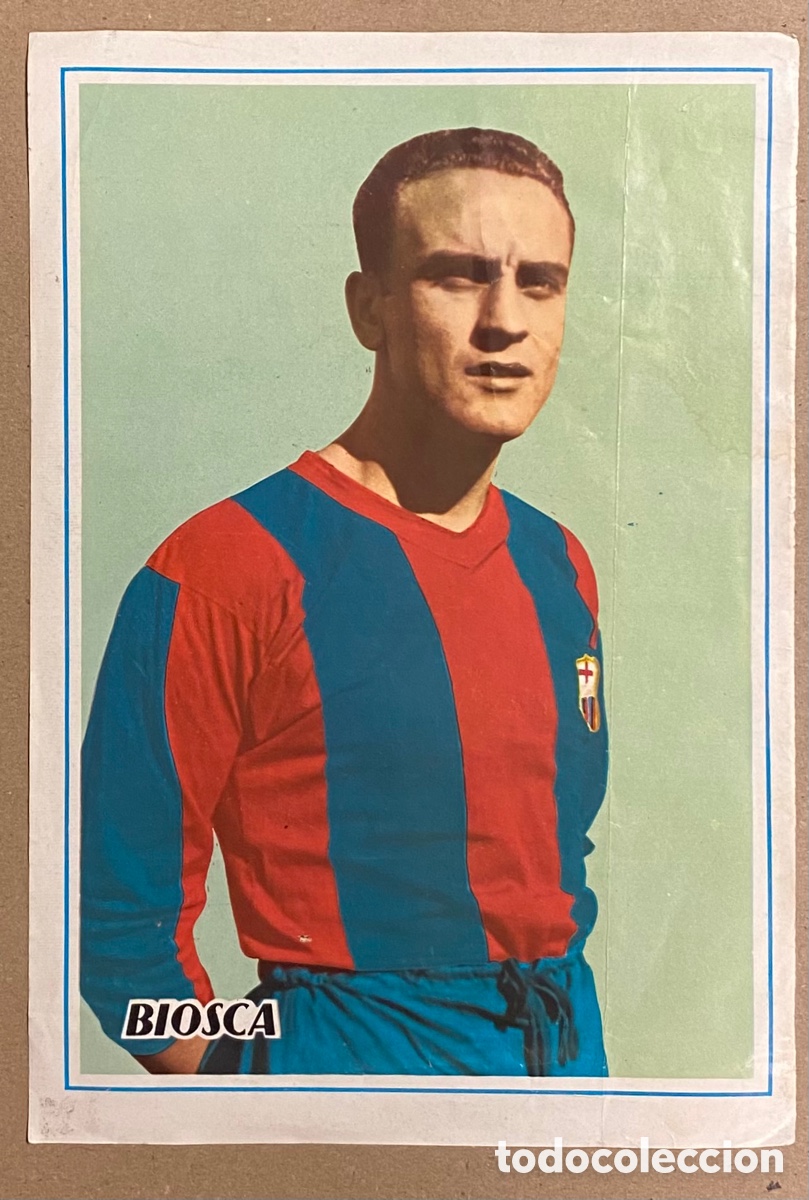 Collectionnisme sportif: GUSTAVO BIOSCA PAG&Eacute;S (F.C. BARCELONA). POSTER DEL JUGADOR DE LOS A&Ntilde;OS 50, BIOGRAF&Iacute;A AL DORSO.