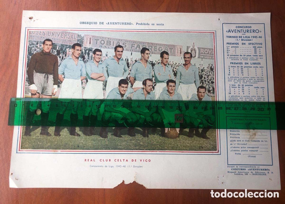 Sammelleidenschaft Sport: POSTER DEL REAL CELTA DE VIGO CLUB DE FUTBOL. TEMPORADA 1945-46 OBSEQUIO DE AVENTURERO,