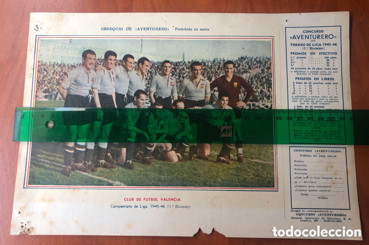 Sammelleidenschaft Sport: POSTER DEL VALENCIA CLUB DE FUTBOL. TEMPORADA 1945-46 OBSEQUIO DE AVENTURERO,