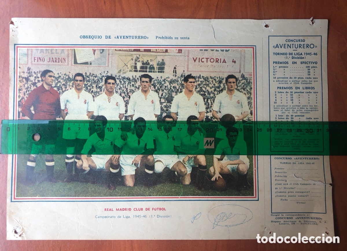 Sammelleidenschaft Sport: POSTER DEL REAL MADRID CLUB DE FUTBOL. TEMPORADA 1945-46 OBSEQUIO DE AVENTURERO,